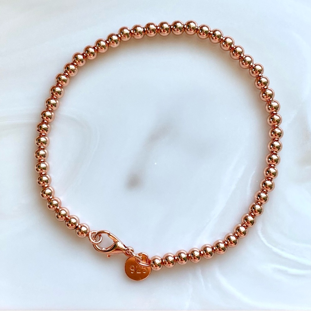 Rose Gold 4mm Beaded Bracelet - Women Jewelry